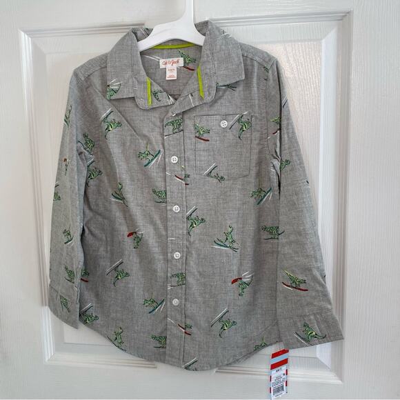 Boys Dinosaur Shirt Size Small long sleeve button down print Size S 6/7 NWT - Picture 4 of 8